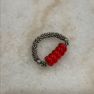Elegant Red and Silver Beaded Women's Ring